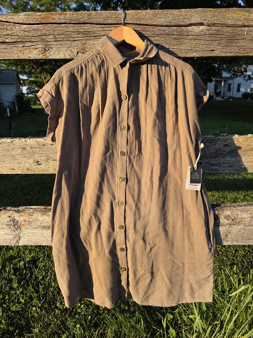 Button-Front Short Sleeve Shirt Dress - Olive - Picture 9 of 9